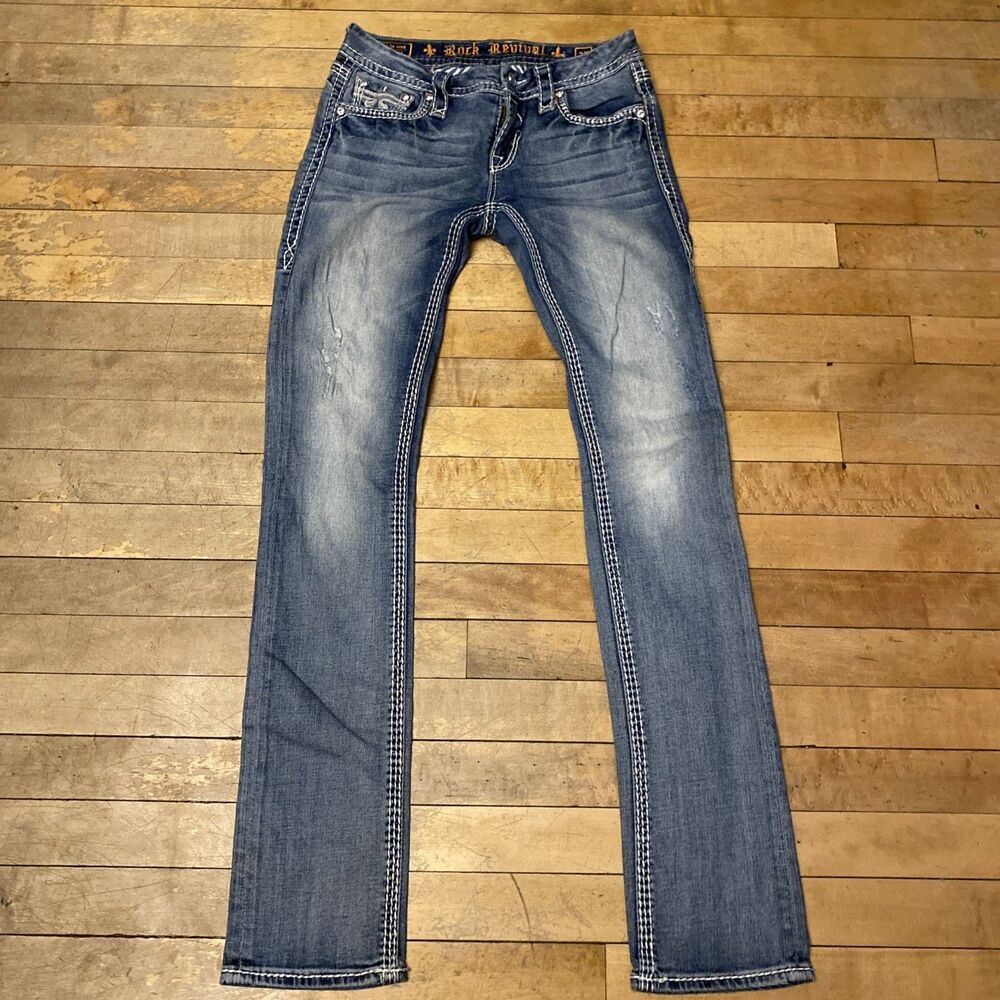 Rock Revival Jeans Women’s Size 27 Lily Straight Medium Wash Distressed